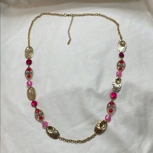 Elegant Gold and Pink Beaded Necklace